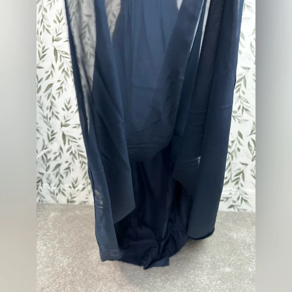 Elegant Navy Blue Evening Gown Bridesmaid Wedding Gala Sz S 6 Maxi NWT #C Plated - Picture 11 of 15
